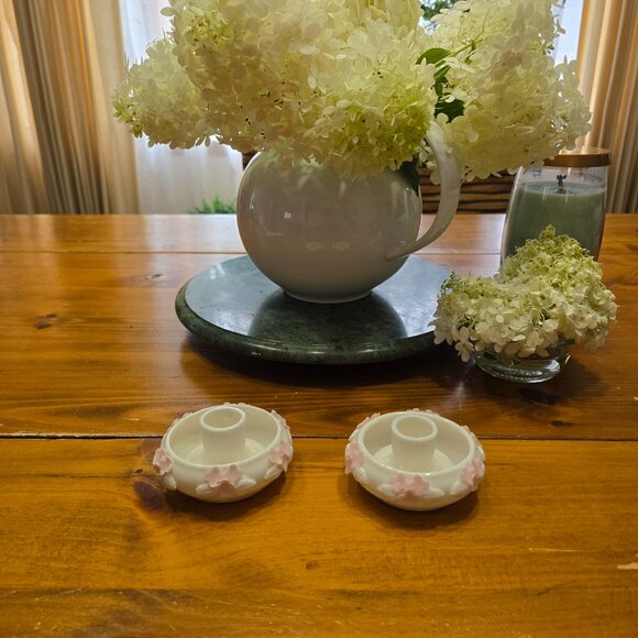 2 Vintage Norcrest Porcelain Floral Candle Holders Pair Original Beautiful - Picture 2 of 8